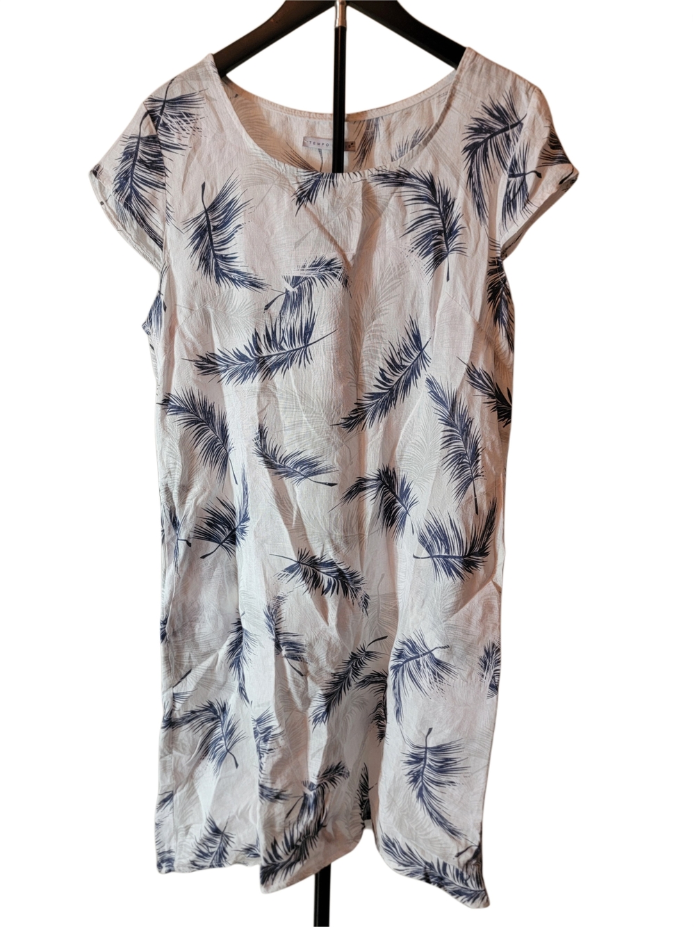 Tempo Paris White Linen Dress with Navy Palm Print